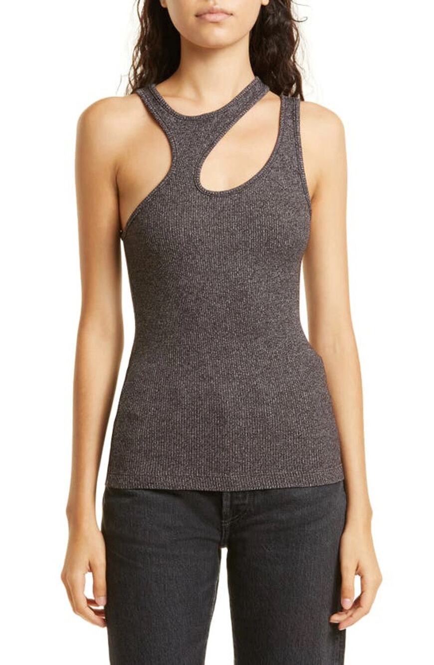 AGOLDE Athena Asymmetric Neck Cutout Rib Sleeveless Jasper Gray Tank Top EUC S
